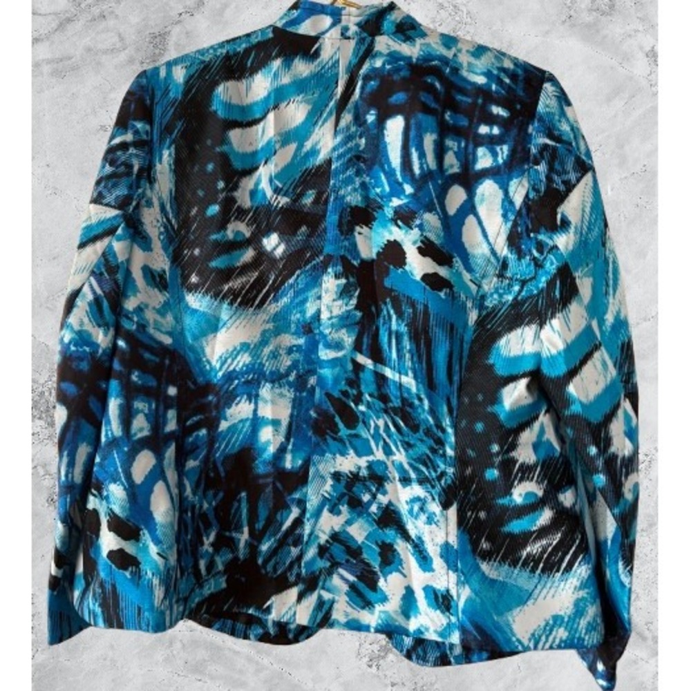 Jones Studio Separates Womens 16W Blazer Blue Black Abstract Butterfly Print - Picture 2 of 5